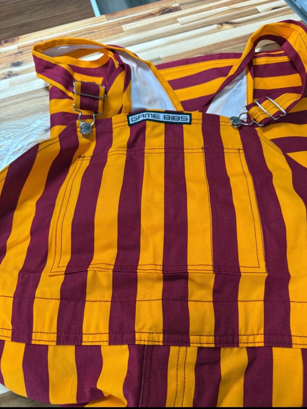 Game Bibs Men's Maroon and Mustard Striped Overalls